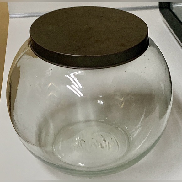 Early 20th Century 1900s Antique Tin Lidded Pressed Glass Apothecary Candy Jar